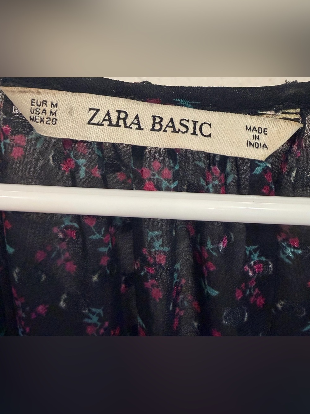ZARA Basic Black Floral Chiffon Ruffle Mini Dress Sheer Sleeve Size M - Picture 2 of 8
